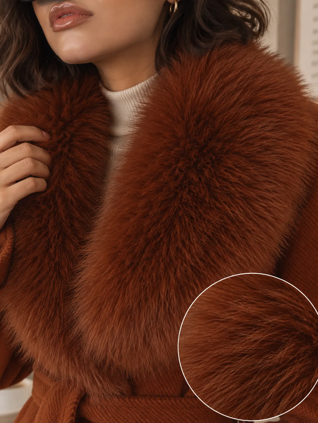 M01 Abrigo con pelo sintetico-ROJO-BEIGE 15267